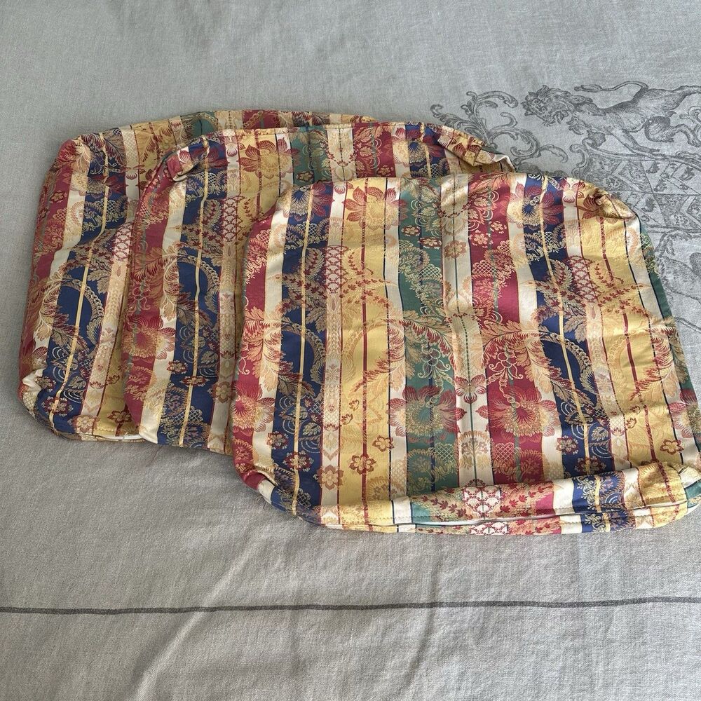 Handmade Set of 3 Cushion Covers 20x20x2 Oriental Brocade - 2 Pristine, 1 AS-IS